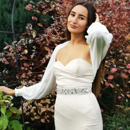 Cream bolero style sleeve in sheer fabric to cover your arms