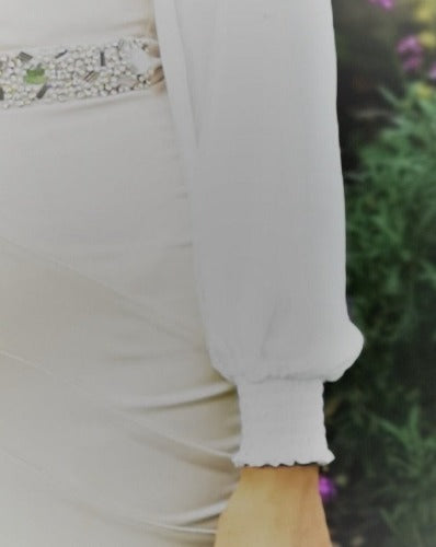 Cream bolero style sleeve in sheer fabric with cuff to cover your arms