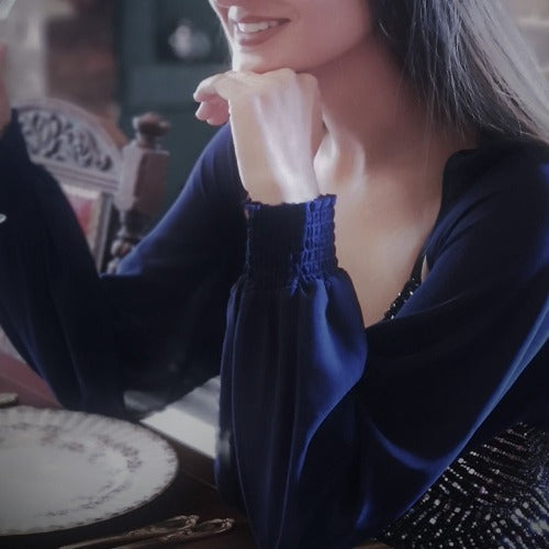 Navy bolero style sleeve in sheer fabric to cover your arms