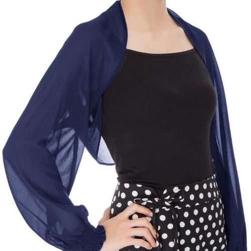 Navy bolero style sleeve in sheer fabric to cover your arms