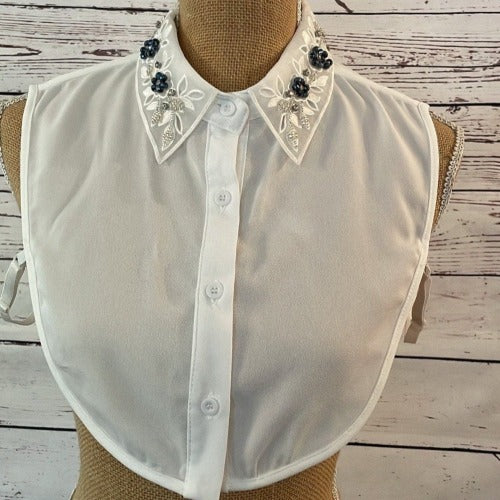 Faux Collar White with Navy Floral and Diamante detail