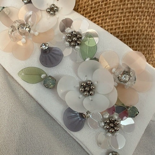 Faux Collar White with Multi Coloured Flower Detail