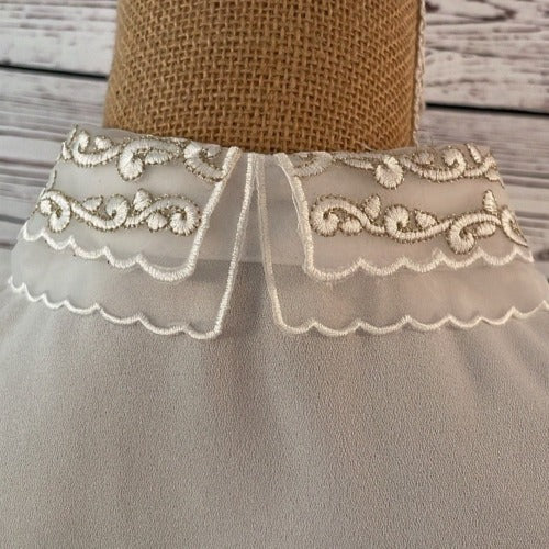 Faux Collar White With Diamante & Gold Thread Detail