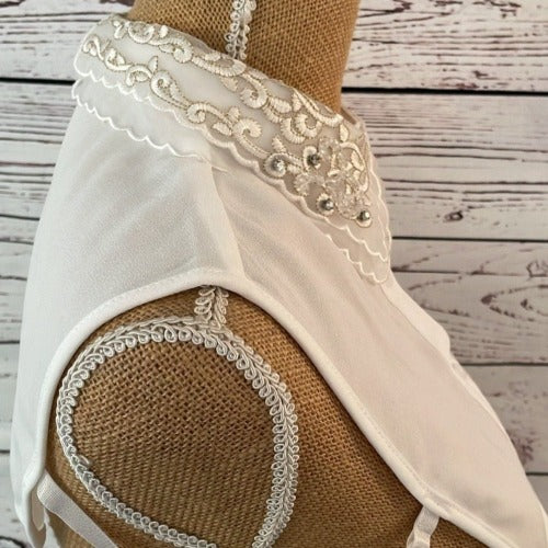 Faux Collar White With Diamante & Gold Thread Detail