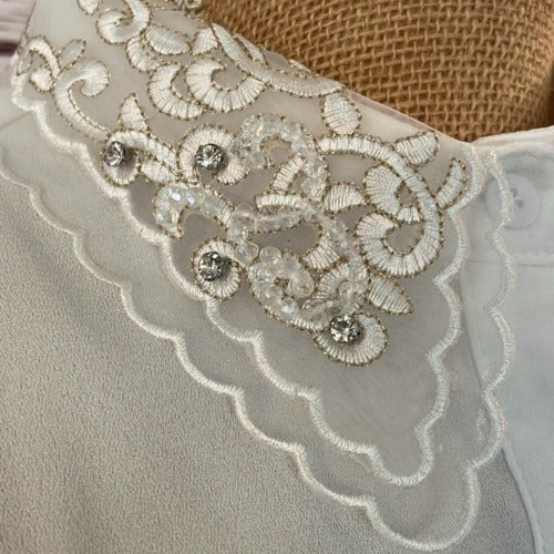 Faux Collar White With Diamante & Gold Thread Detail