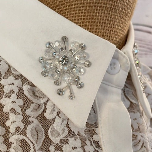 Faux Collar White Lace with Crystal Floral detail