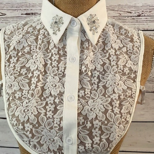 Faux Collar White Lace with Crystal Floral detail