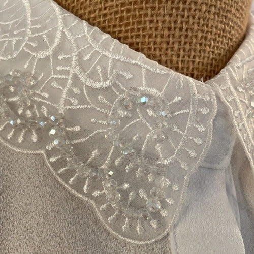 Faux Collar White With Organza & Crystal detail
