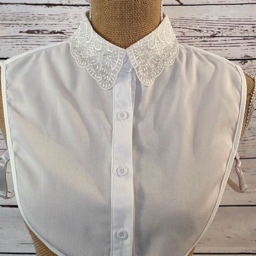 Faux Collar White With Organza & Crystal detail