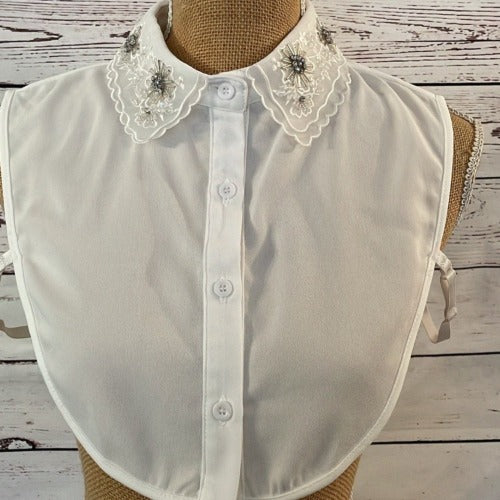 Faux Collar White with Diamante Starburst Detail