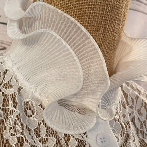 Faux Collar White Fluted with Lace Detail