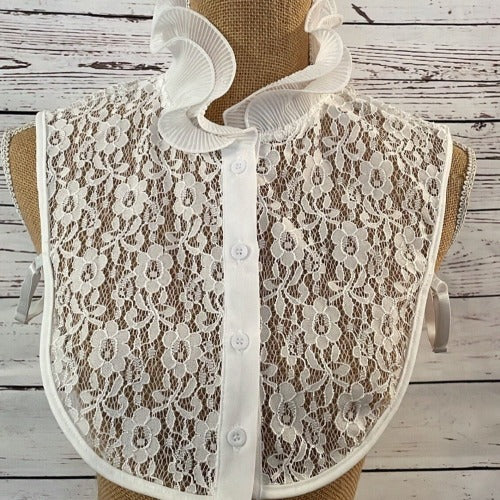Faux Collar White Fluted with Lace Detail