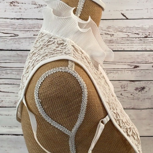 Faux Collar White Fluted with Lace Detail