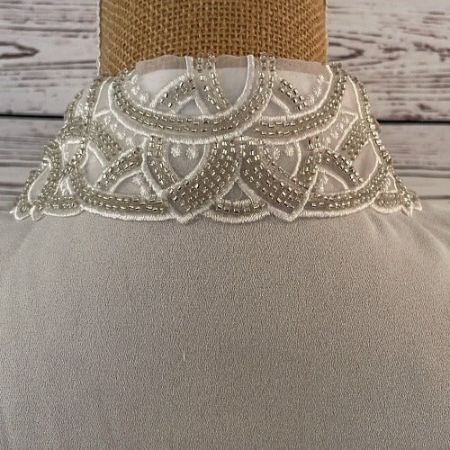 Faux Collar White With Swirl Crystal Detail
