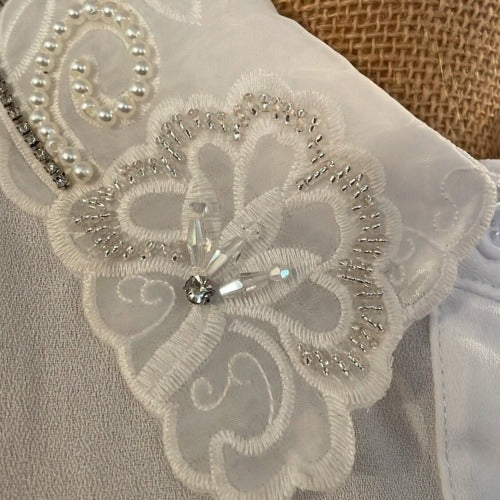 Faux Collar White With Organza, Crystal & Diamante Flower detail
