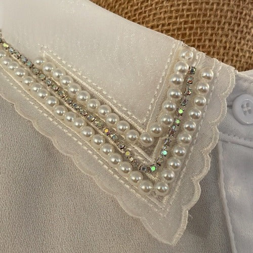 Faux Collar White with Diamante & Pearl Detail