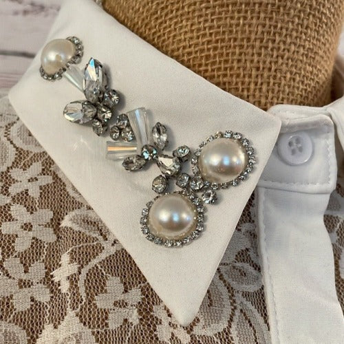 Faux Collar White Lace with Pearl & Diamante detail