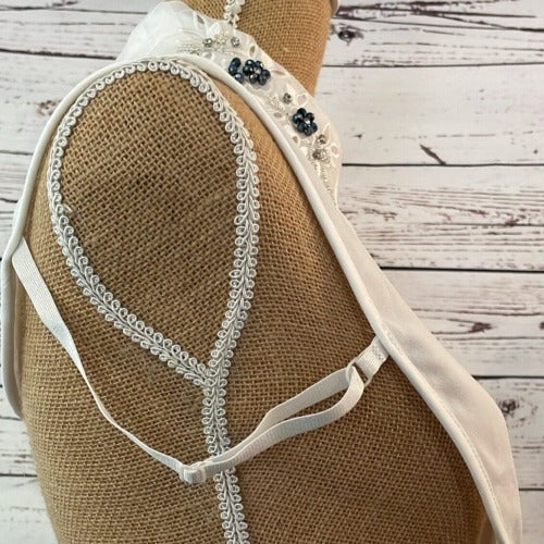 Faux Collar White with Navy Floral and Diamante detail