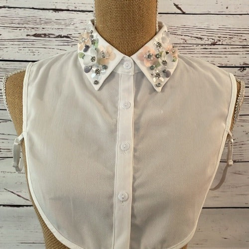 Faux Collar White with Multi Coloured Flower Detail