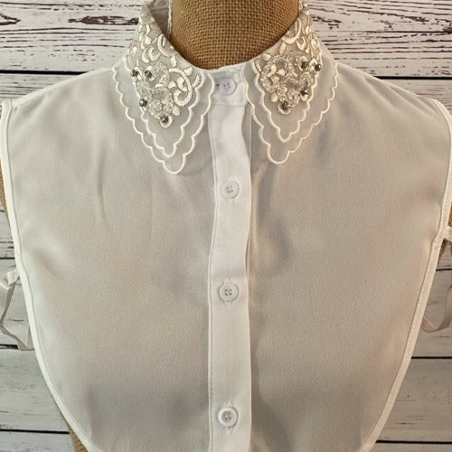 Faux Collar White With Diamante & Gold Thread Detail
