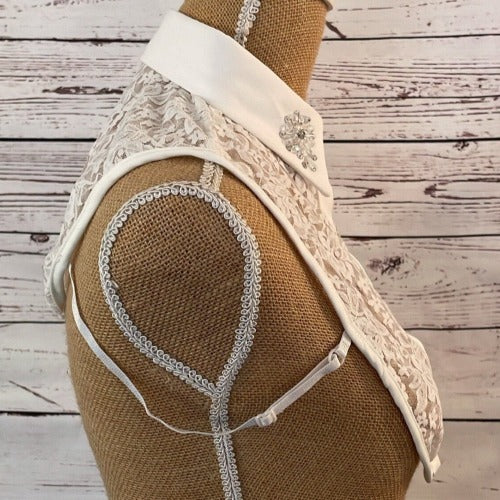 Faux Collar White Lace with Crystal Floral detail