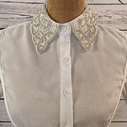 Faux Collar White With Swirl Crystal Detail