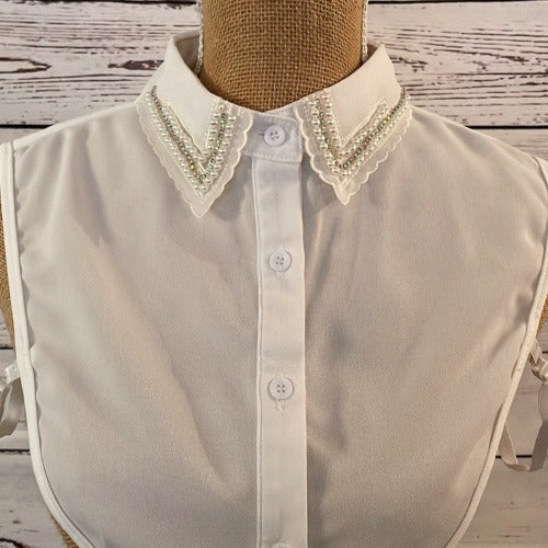 Faux Collar White with Diamante & Pearl Detail