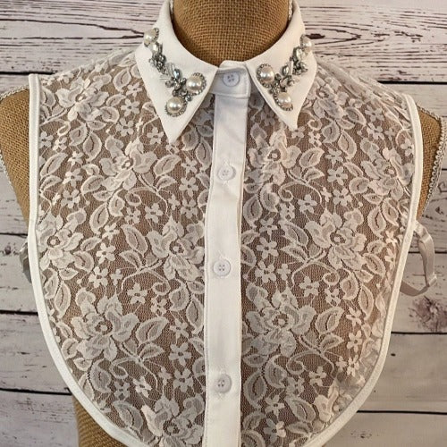 Faux Collar White Lace with Pearl & Diamante detail