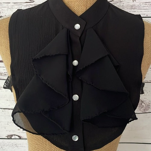 Faux Collar Plain Black with Ruffle detail