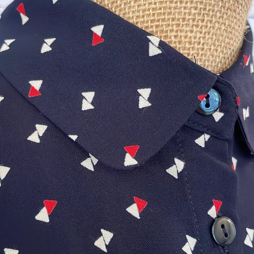 Faux Collar Navy with Red & White pattern detail