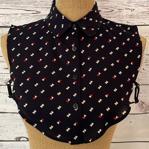 Faux Collar Navy with Red & White pattern detail