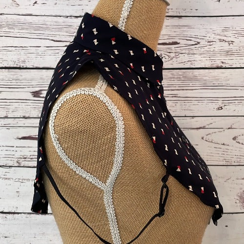 Faux Collar Navy with Red & White pattern detail