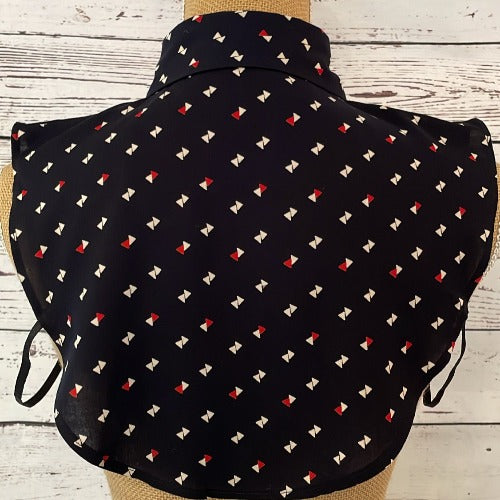 Faux Collar Navy with Red & White pattern detail