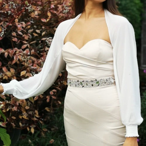 Cream bolero style sleeve in sheer fabric to cover your arms