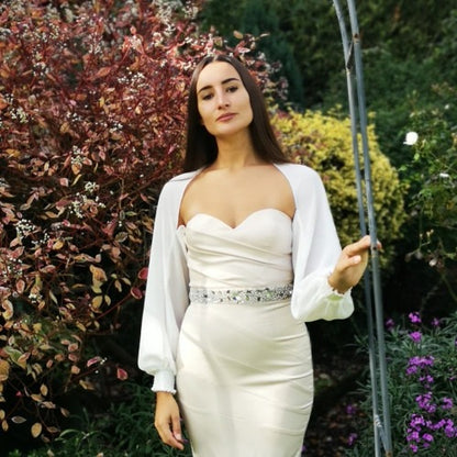 Cream bolero style sleeve in sheer fabric to cover your arms