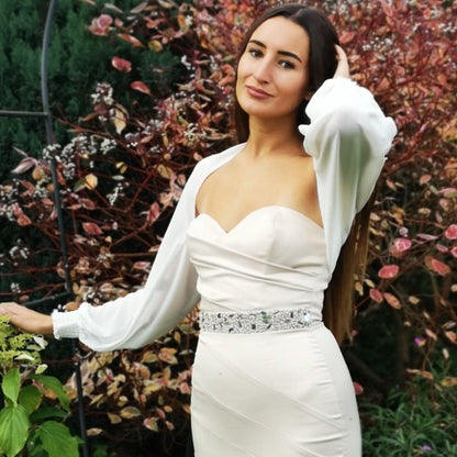 Cream bolero style sleeve in sheer fabric to cover your arms
