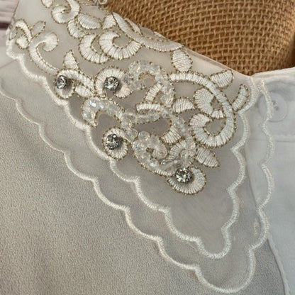 Faux Collar White With Diamante & Gold Thread Detail