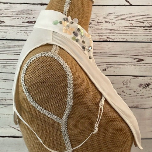 Faux Collar White with Multi Coloured Flower Detail