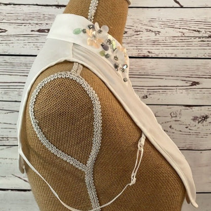 Faux Collar White with Multi Coloured Flower Detail