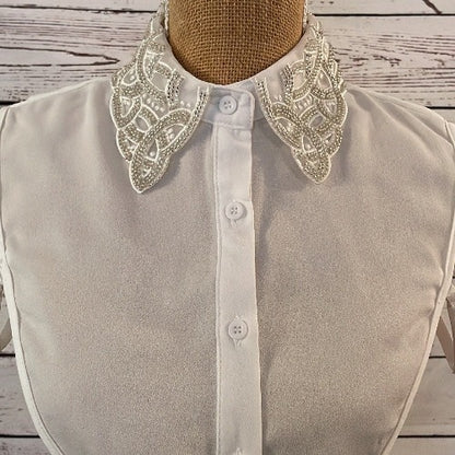 Faux Collar White With Swirl Crystal Detail