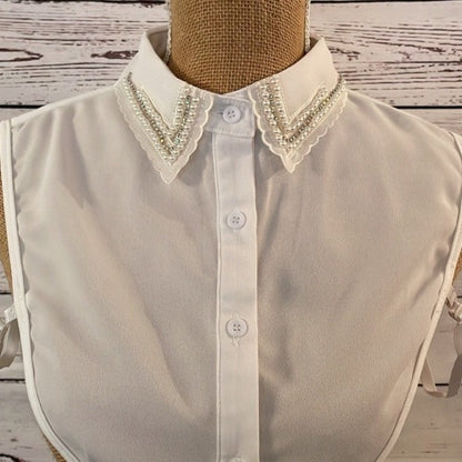 Faux Collar White with Diamante & Pearl Detail